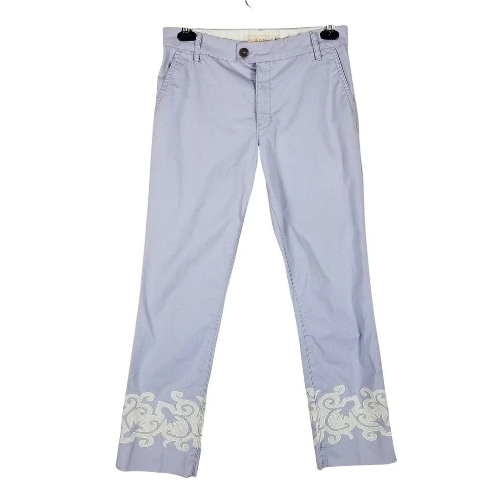 Tory Burch Pants Women 25 Lavender Embroidered Hem Slim Leg Chino Trousers
